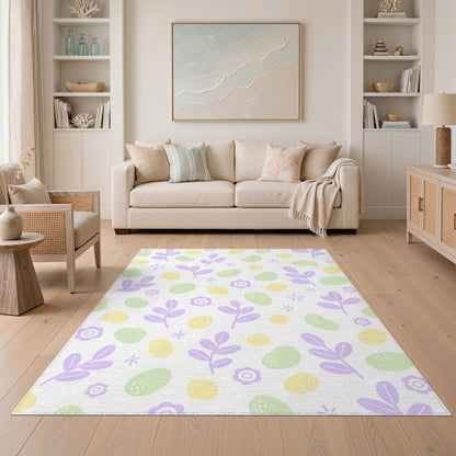 Purple Floral Leaf Washable Area Rug
