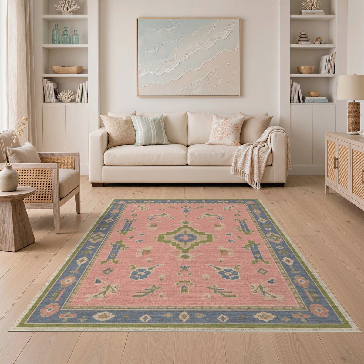 Blush Pink Floral Vintage Area Rug