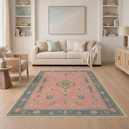 Blush Pink Floral Vintage Area Rug
