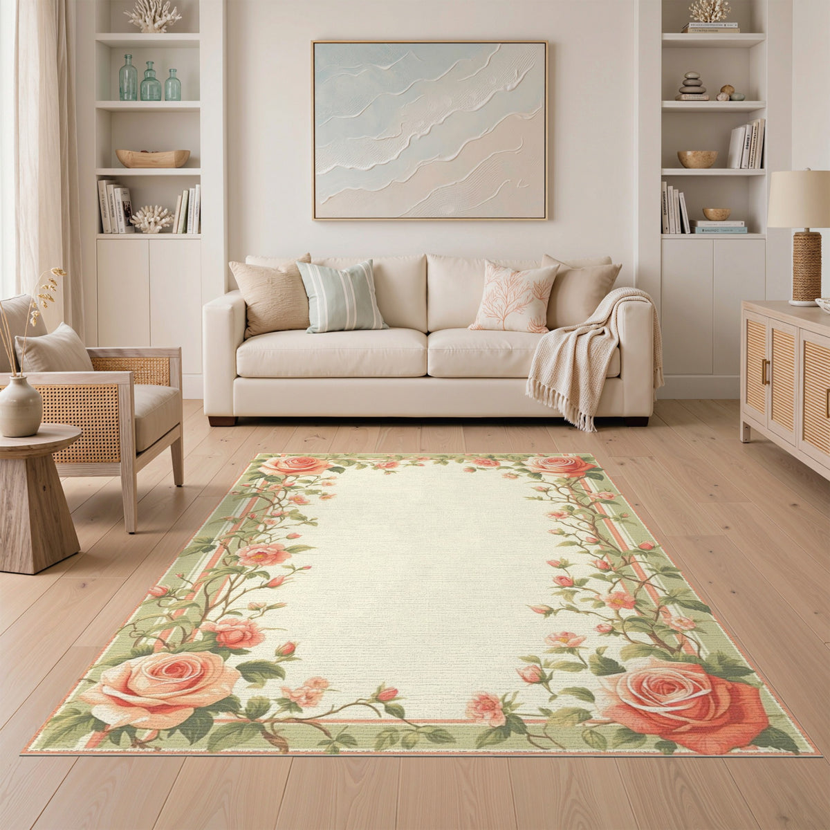 Pink Rose Floral Vintage Area Rug