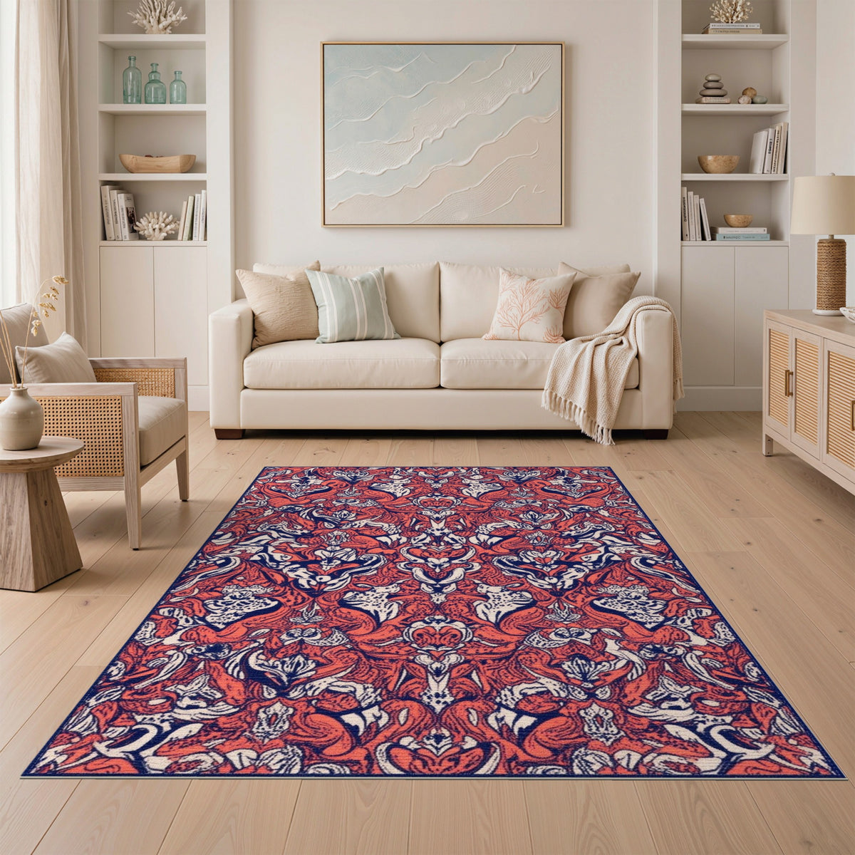 Red Floral Vintage Area Rug