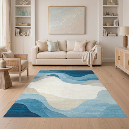 Blue Wave Abstract Area Rug