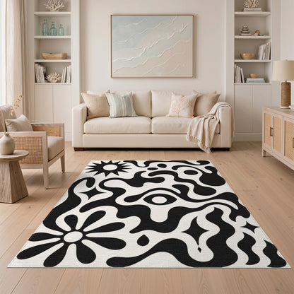 Abstract Area Black White Abstract Organic Area Rug