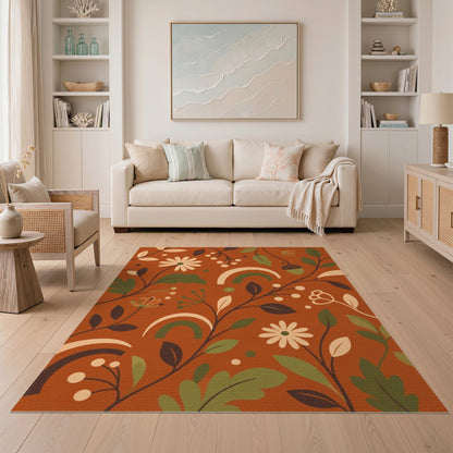 Boho Chic Orange Floral Area Rug