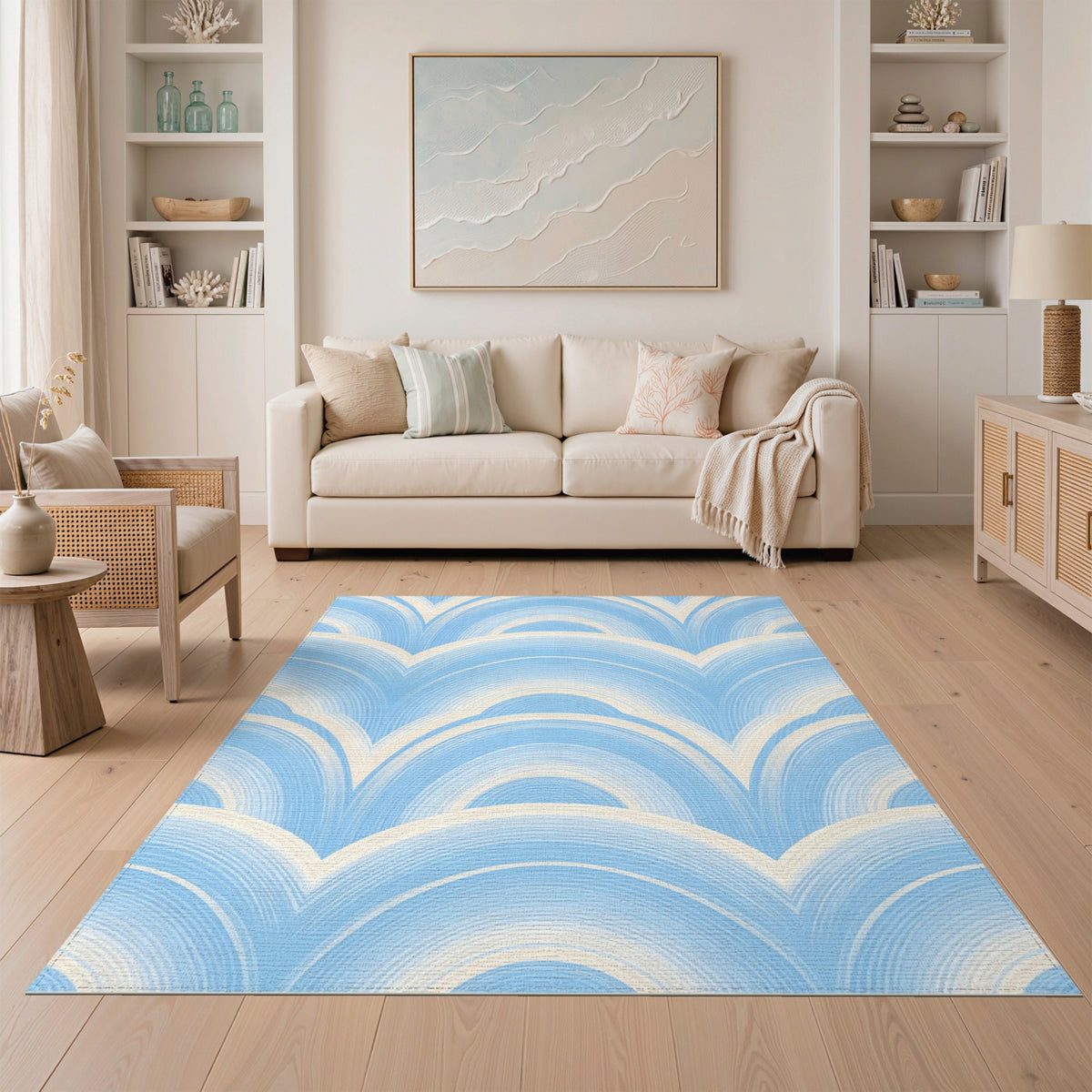 Blue Scalloped Wave Area Rug