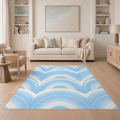 Blue Scalloped Wave Area Rug