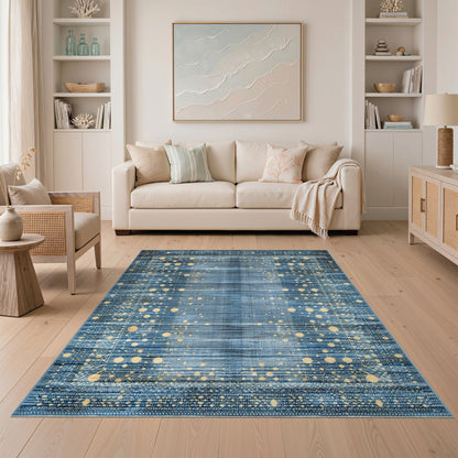 Blue Gold Dot Abstract Area Rug