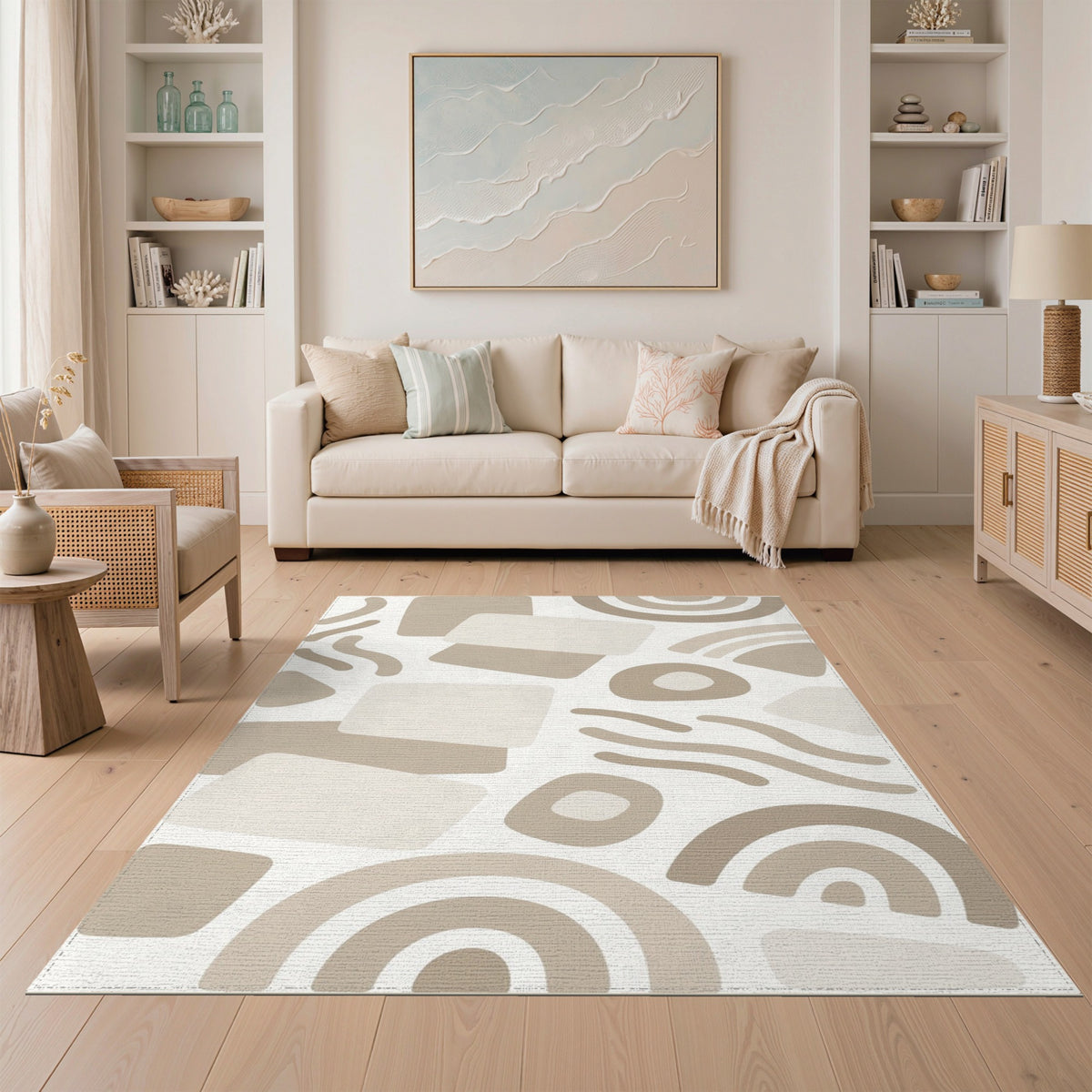 Beige Abstract Neutral Beige and Neutral Area Rug