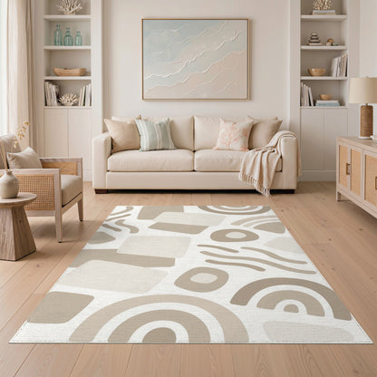 Beige Abstract Neutral Beige and Neutral Area Rug
