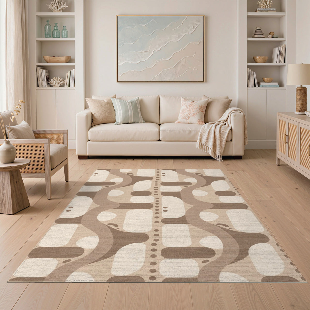 Brown and Tan Brown Wavy Abstract Area Rug