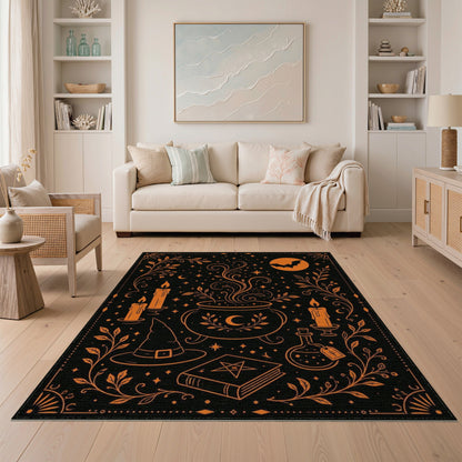 Orange Mystic Cauldron Witch Area Rug