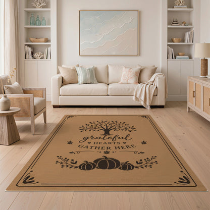 Grateful Hearts Gather Here Tree Pumpkin Area Rug
