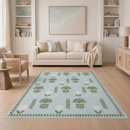 Blue Floral Vintage Area Rug