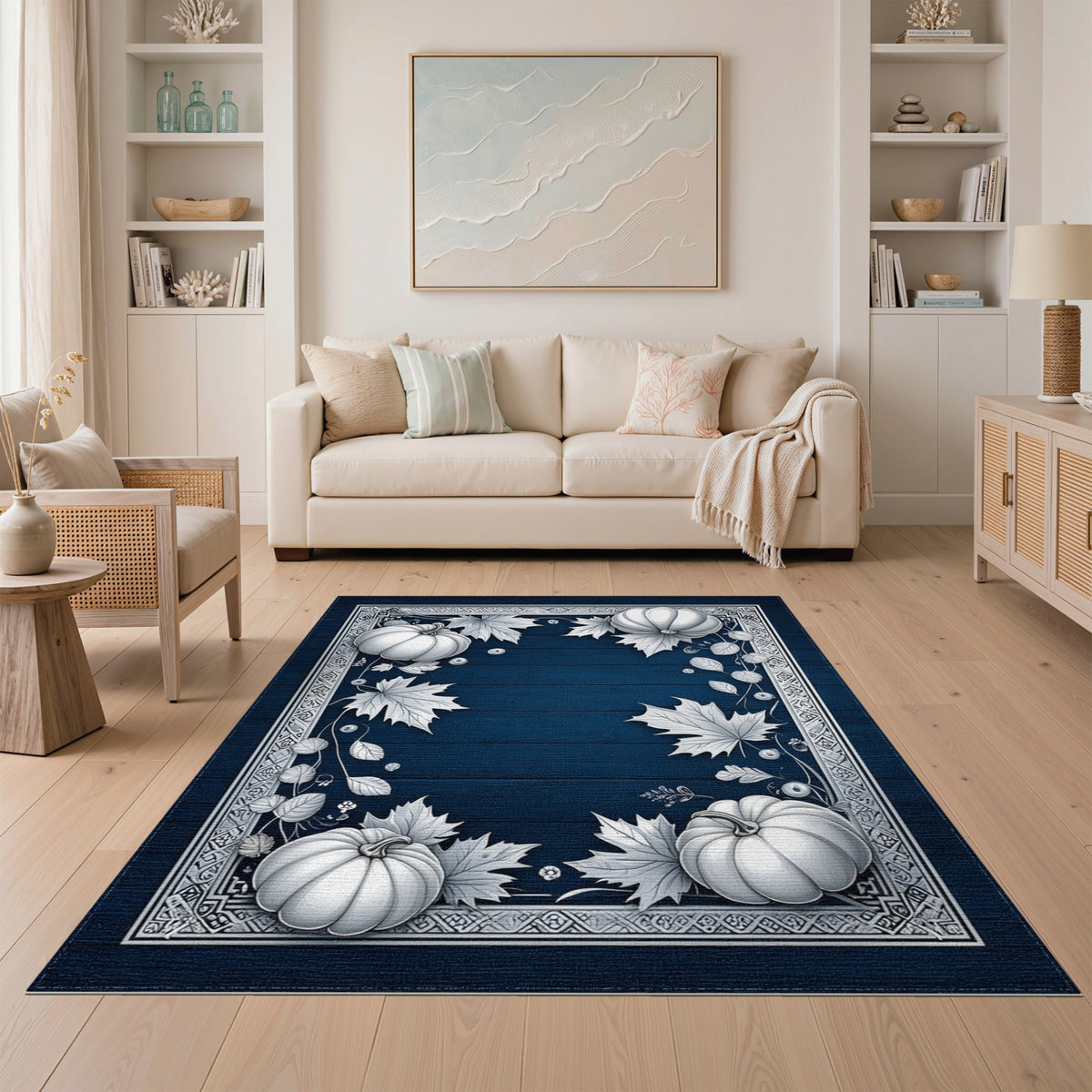 Navy Blue Pumpkin Harvest Area Rug