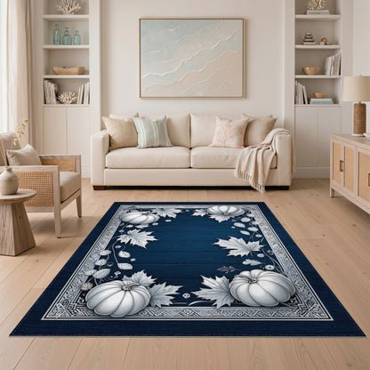Navy Blue Pumpkin Harvest Area Rug