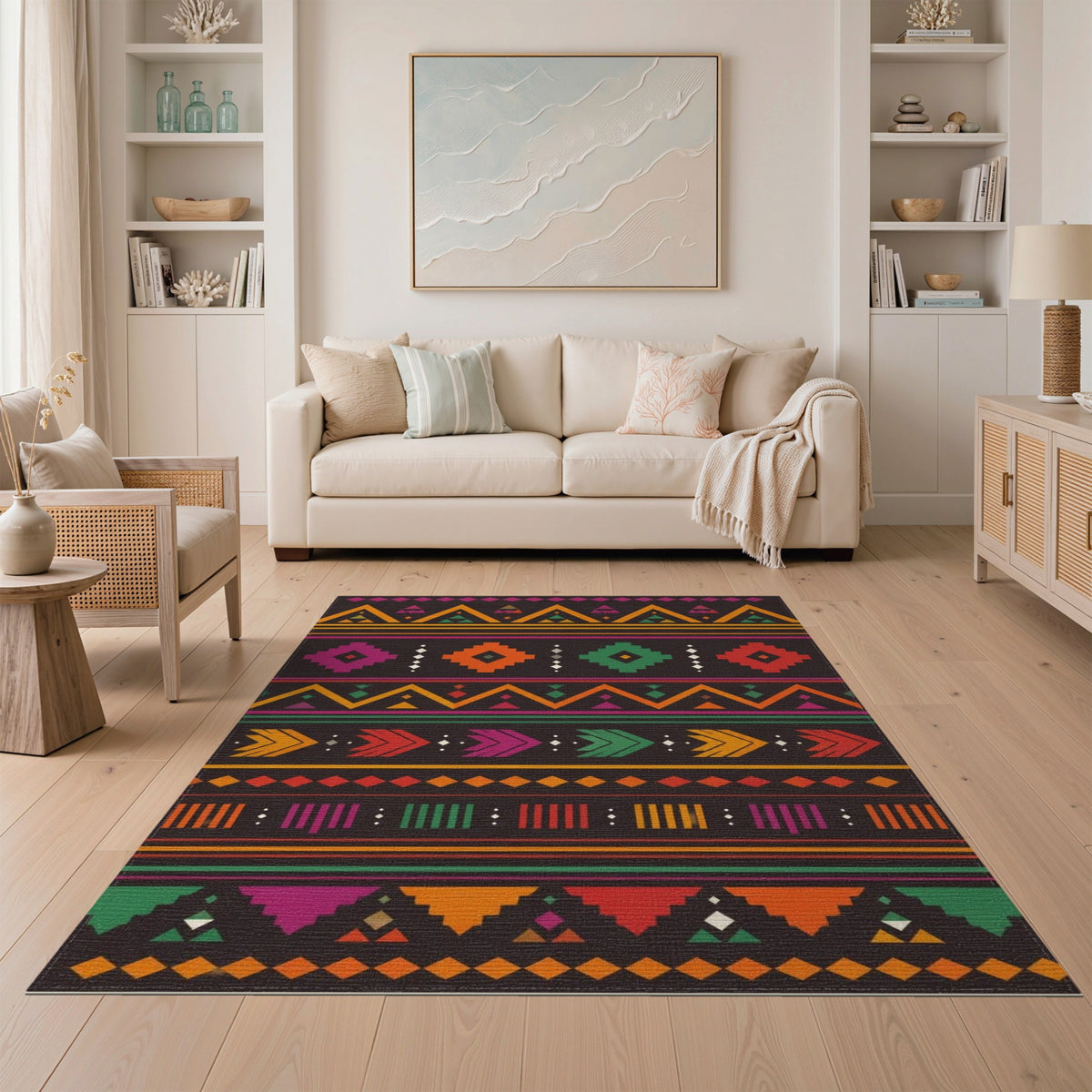 Vibrant Multi-Color Tribal Geometric Area Rug