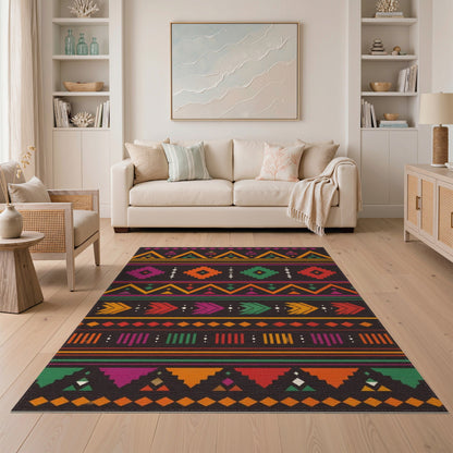 Vibrant Multi-Color Tribal Geometric Area Rug