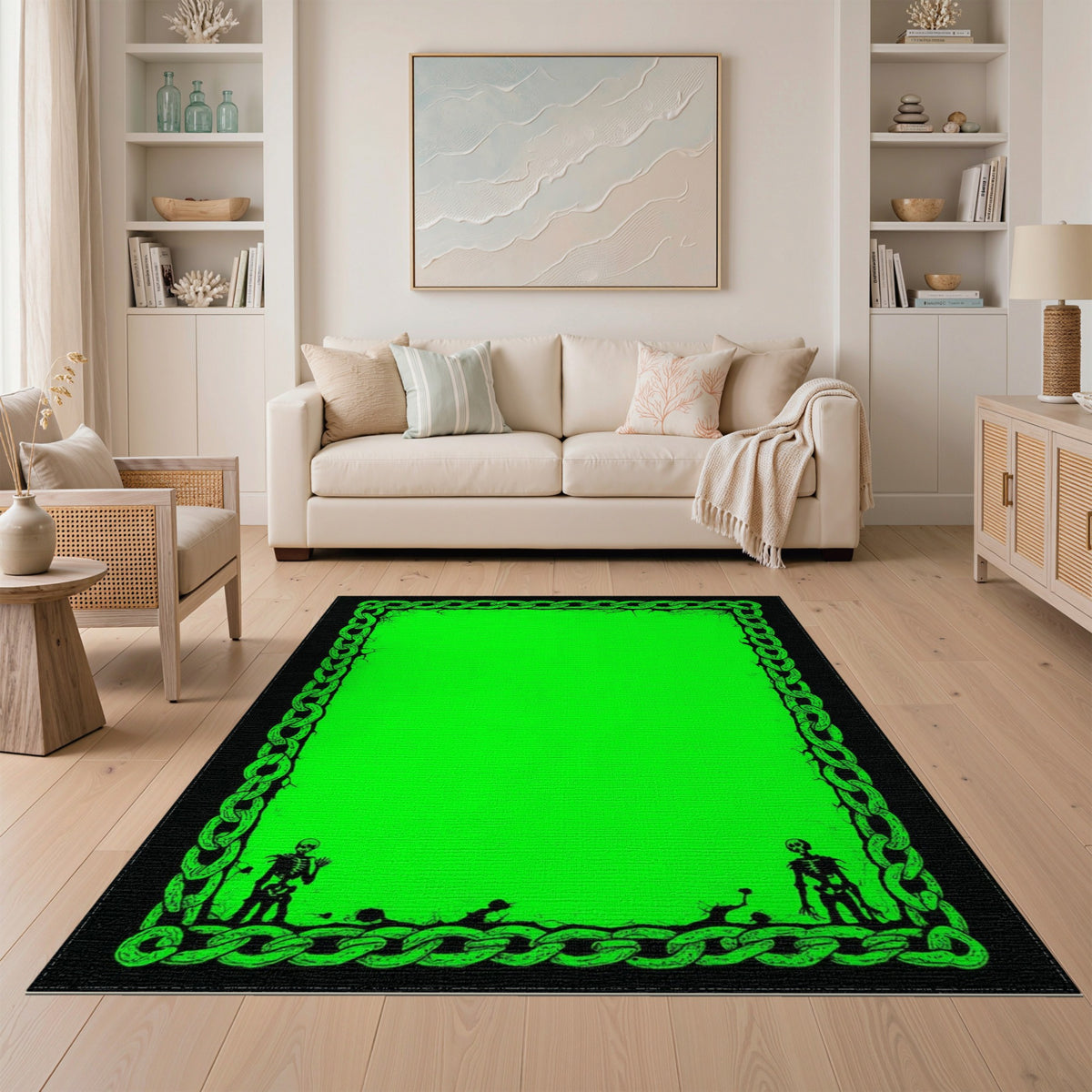 Green Distressed Chain Skeleton Area Rug
