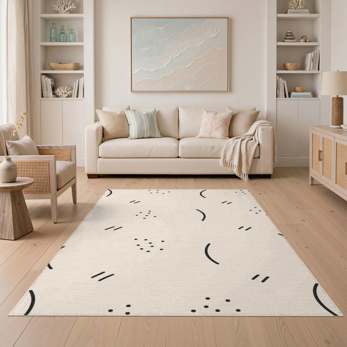 Beige Geometric Abstract Area Rug