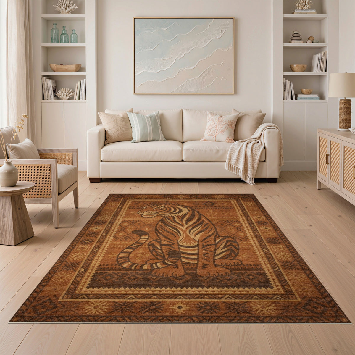 Heritage Tribal Tiger Area Rug in Brown Tan