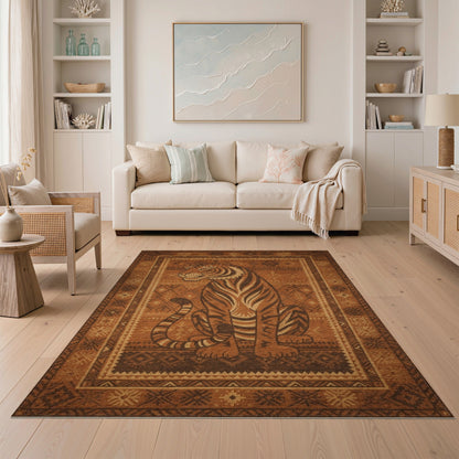Heritage Tribal Tiger Area Rug in Brown Tan