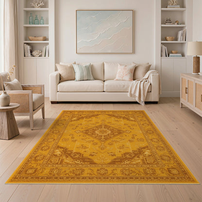 Yellow Golden Yellow Persian Medallion Area Rug