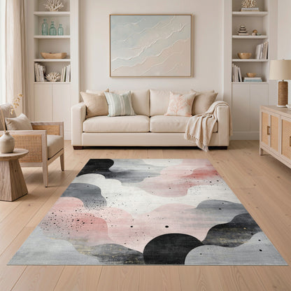 Abstract Wave Pink Black Area Rug