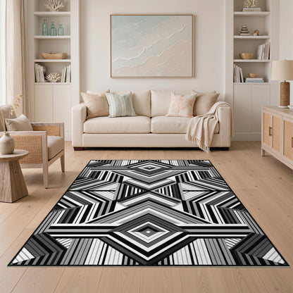 Bold Geometric Black White Area Rug