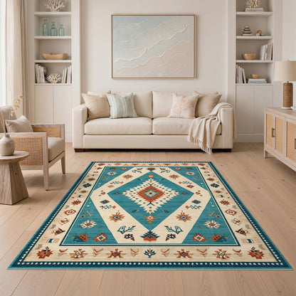 Heritage Tribal Teal Diamond Area Rug
