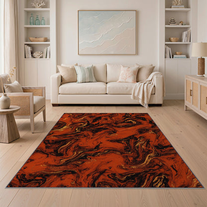 Red Marble Swirl Abstract Area Rug