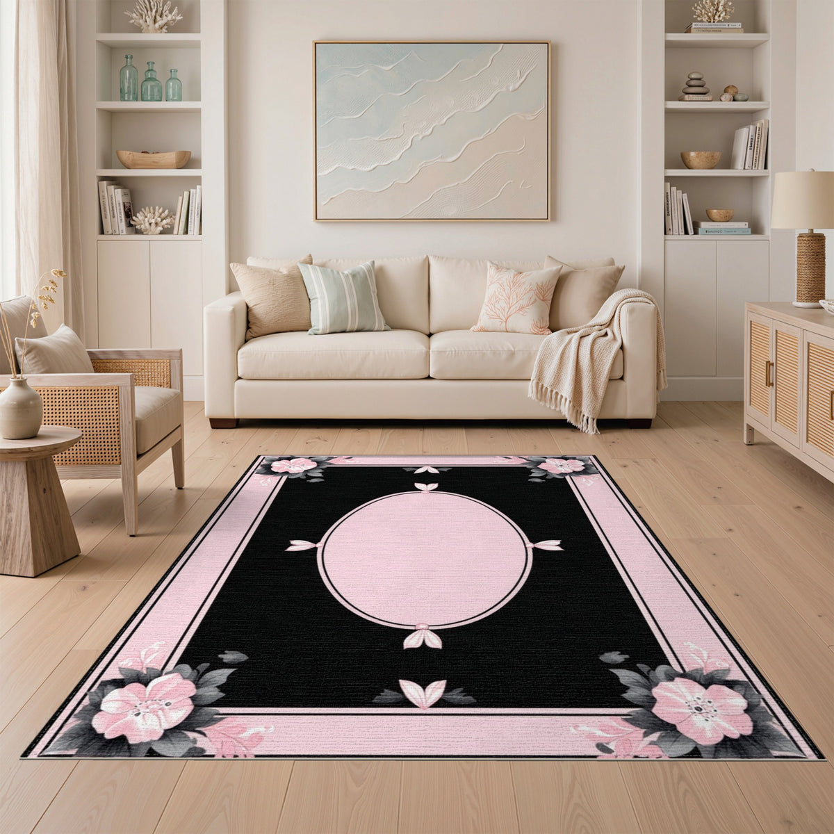 Pink Floral Vintage Oval Area Rug