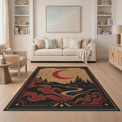 Red Crescent Moon Castle Area Rug