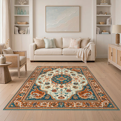 Floral Blue Teal Persian Floral Area Rug