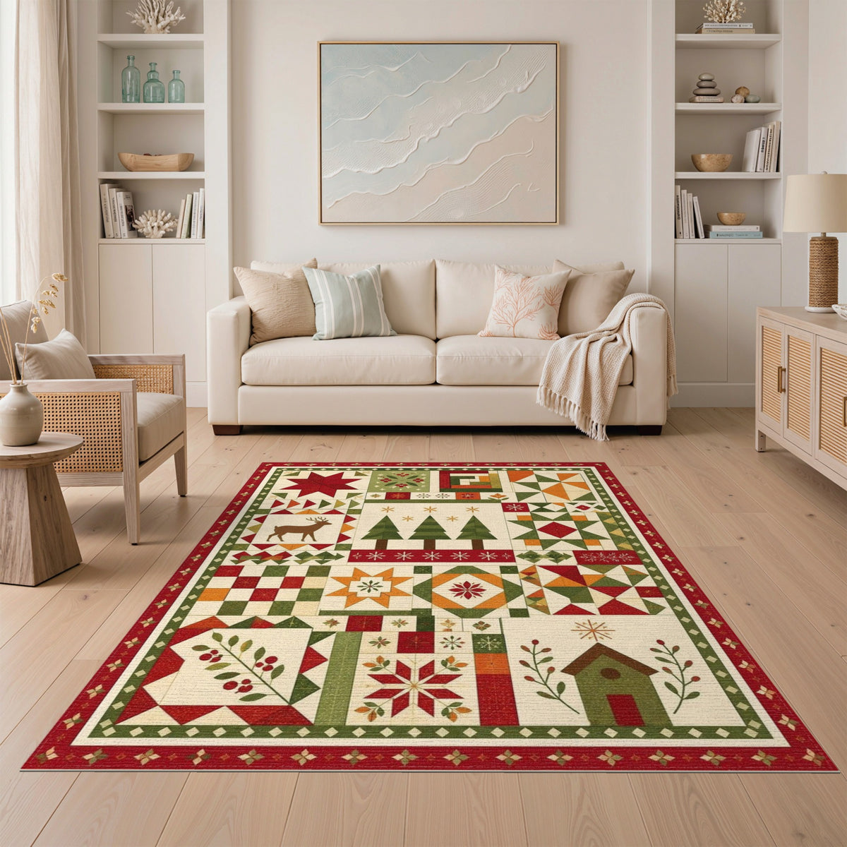 Christmas Patchwork Deer Area Rug