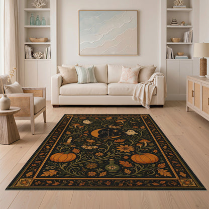 Mystic Ghost Cat Floral Halloween Area Rug