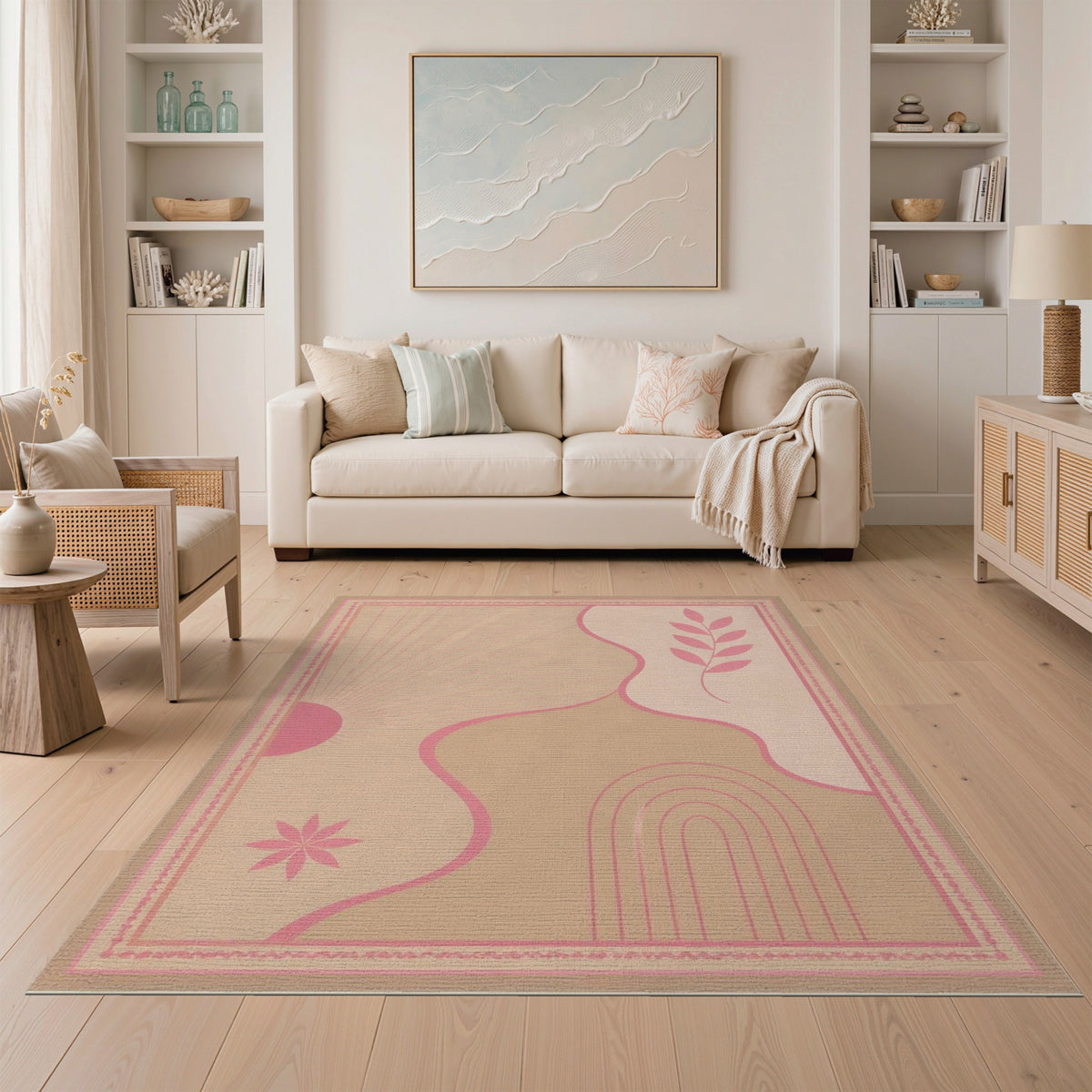 Pink Abstract Sunburst Area Rug