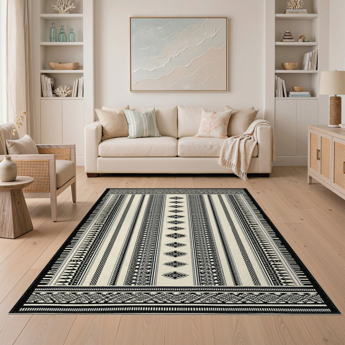 Black White Heritage Tribal No. 61 Area Rug