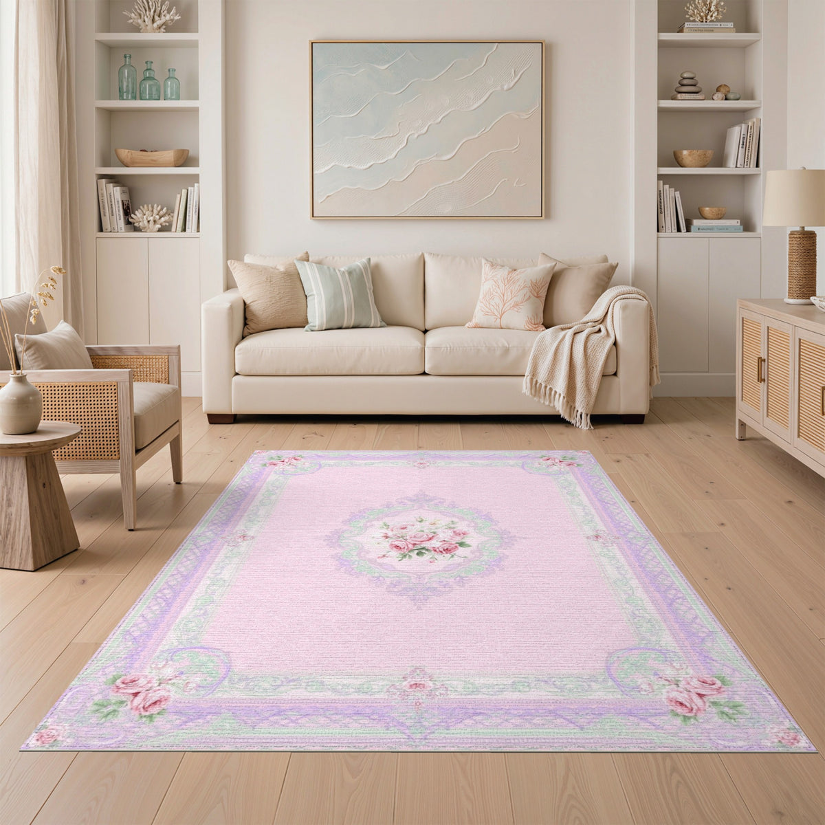 Pink Rose Floral Vintage Area Rug