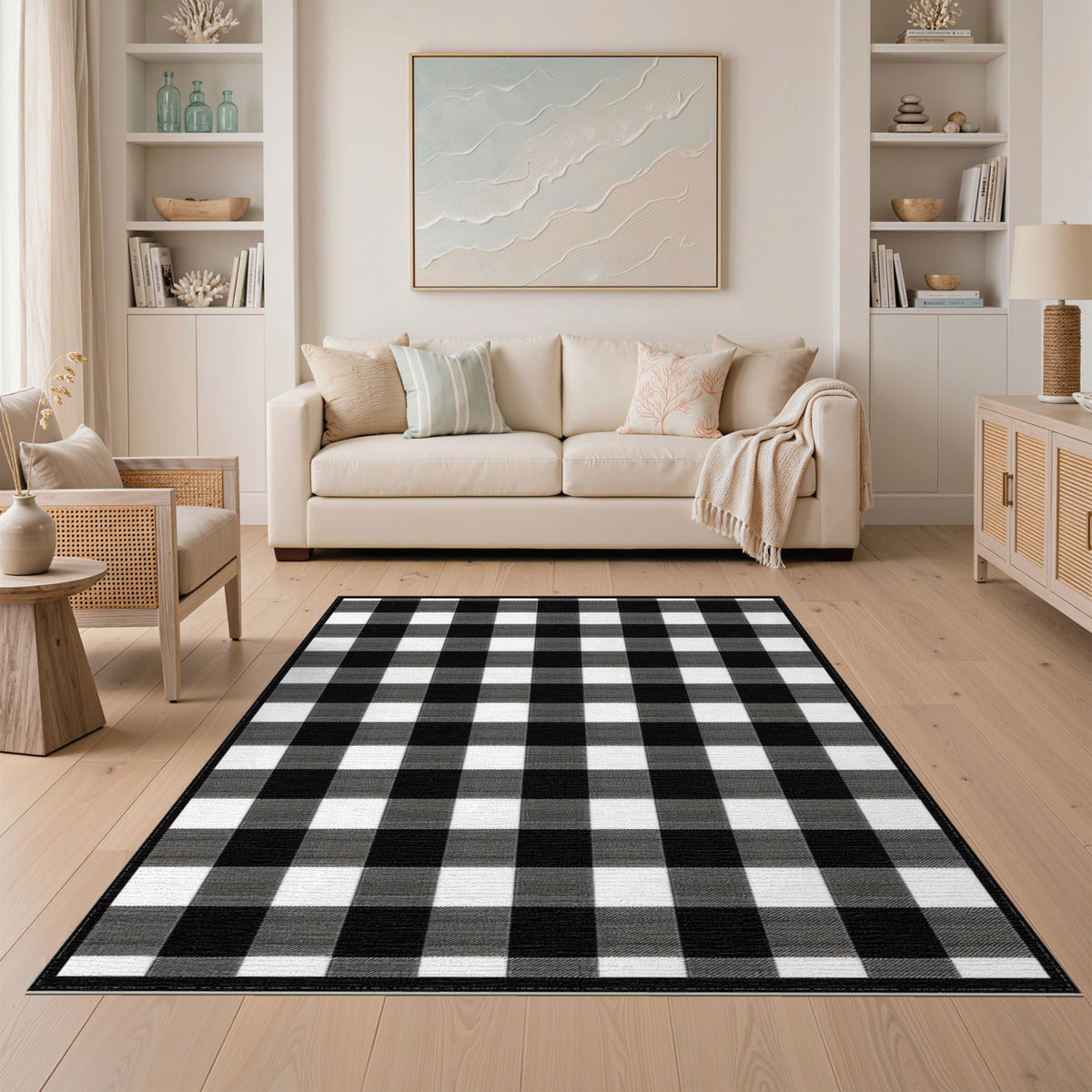 Black White Checkered Geometric Area Rug