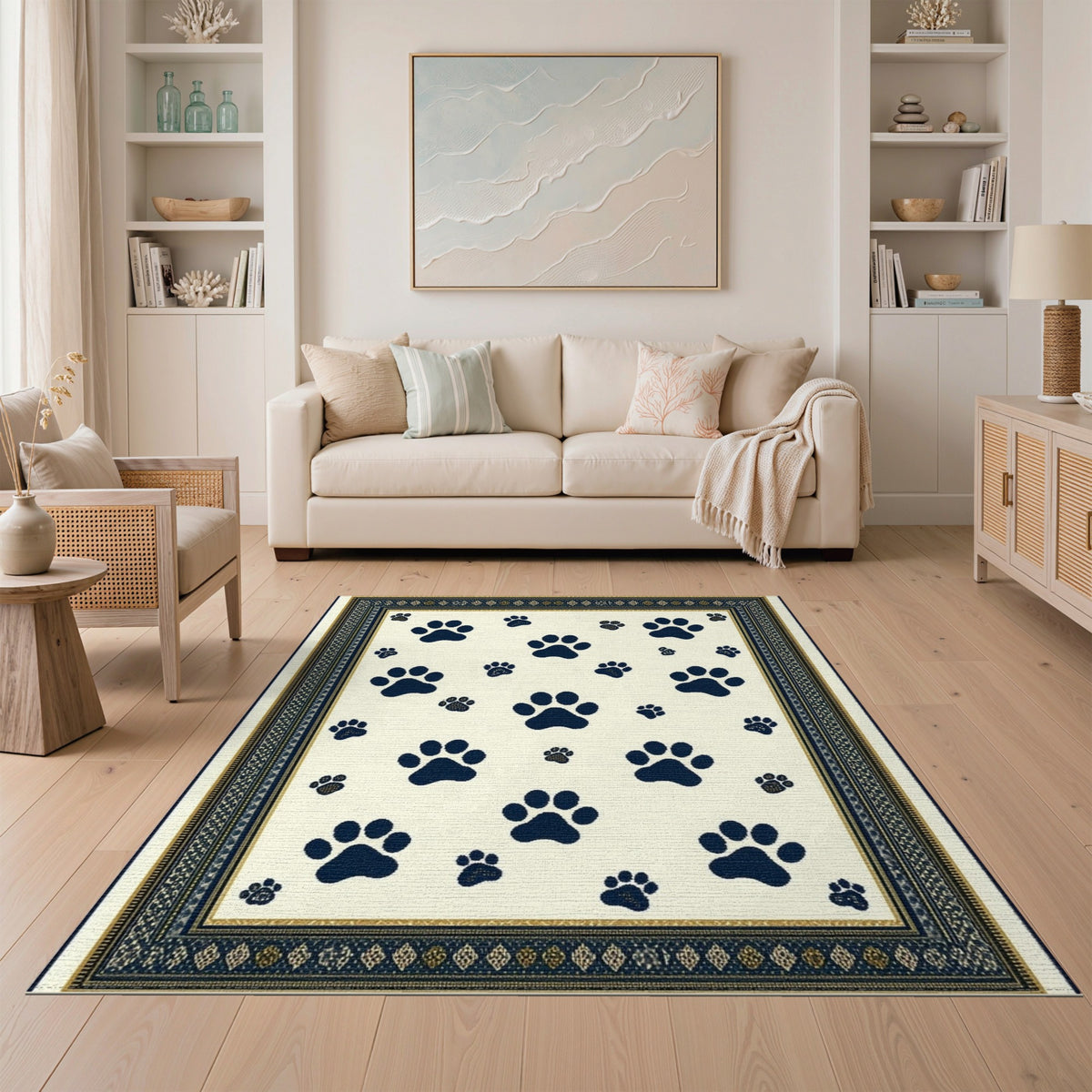 Navy Paw Print Kids Area Rug