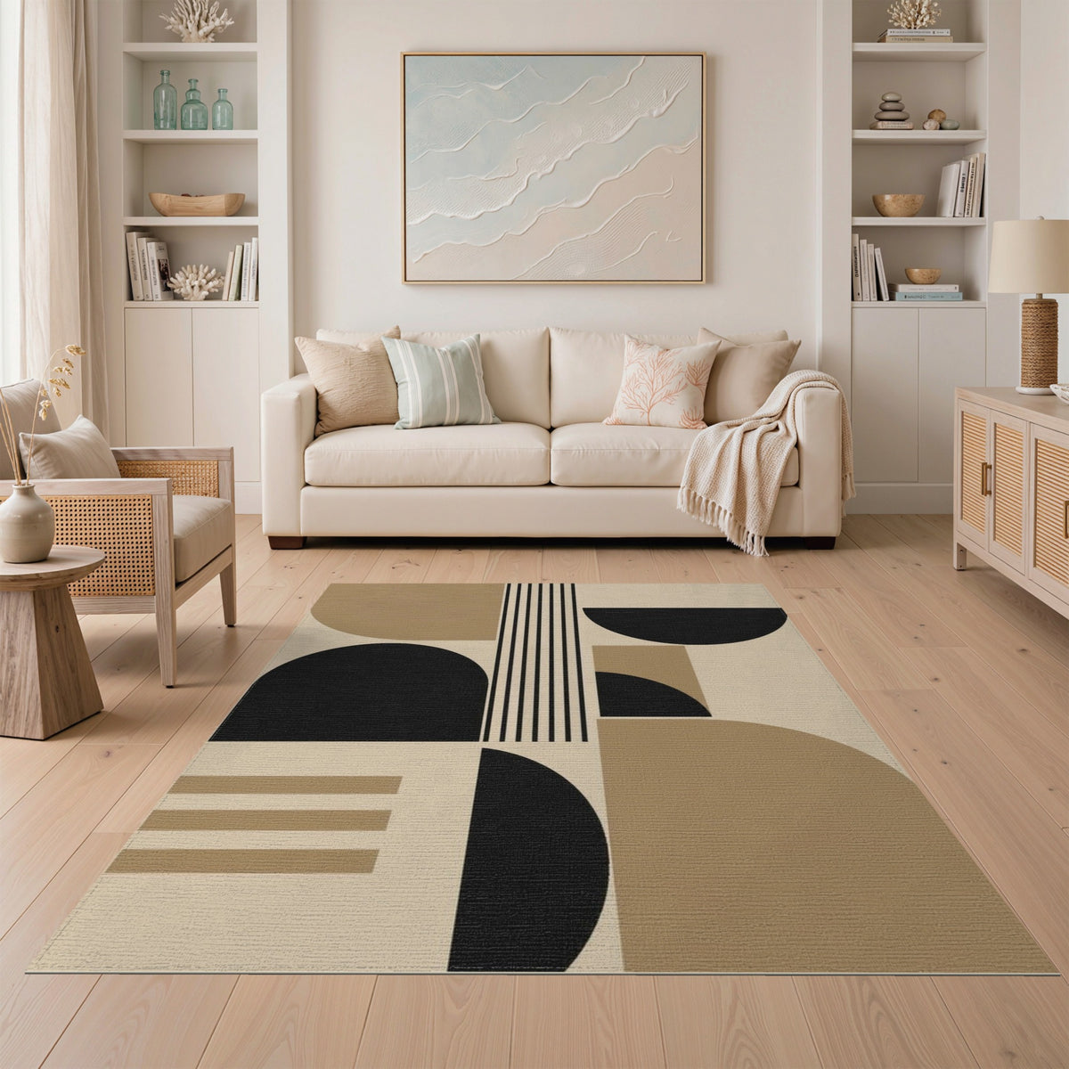 Brown and Tan Black and Brown Geometric Area Rug
