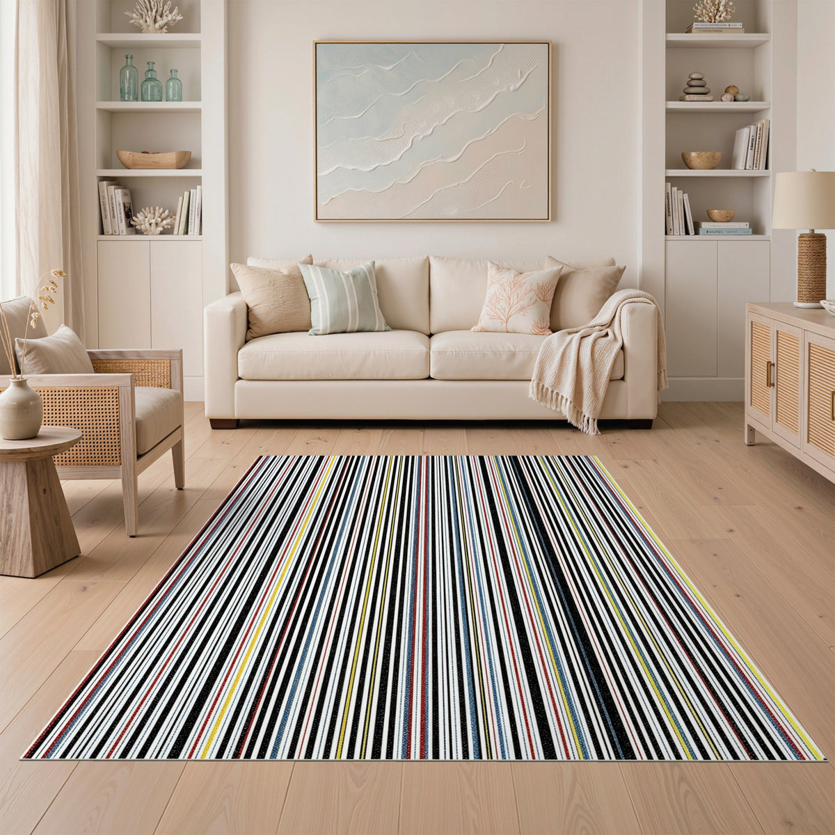 Multi-Color Vertical Stripe Washable Area Rug