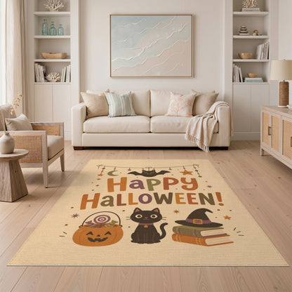 Multi-color and Patterns Happy Halloween Black Cat Kids Area Rug