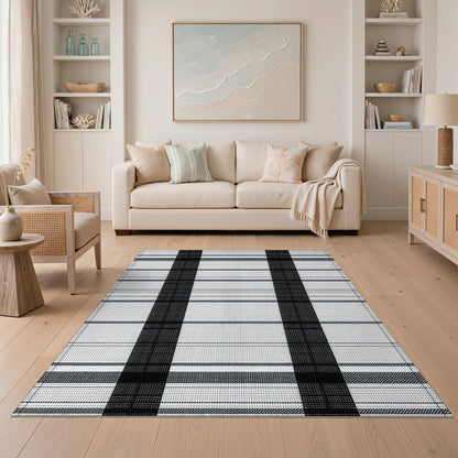 Black and White Plaid Black White Plaid Geometric Area Rug