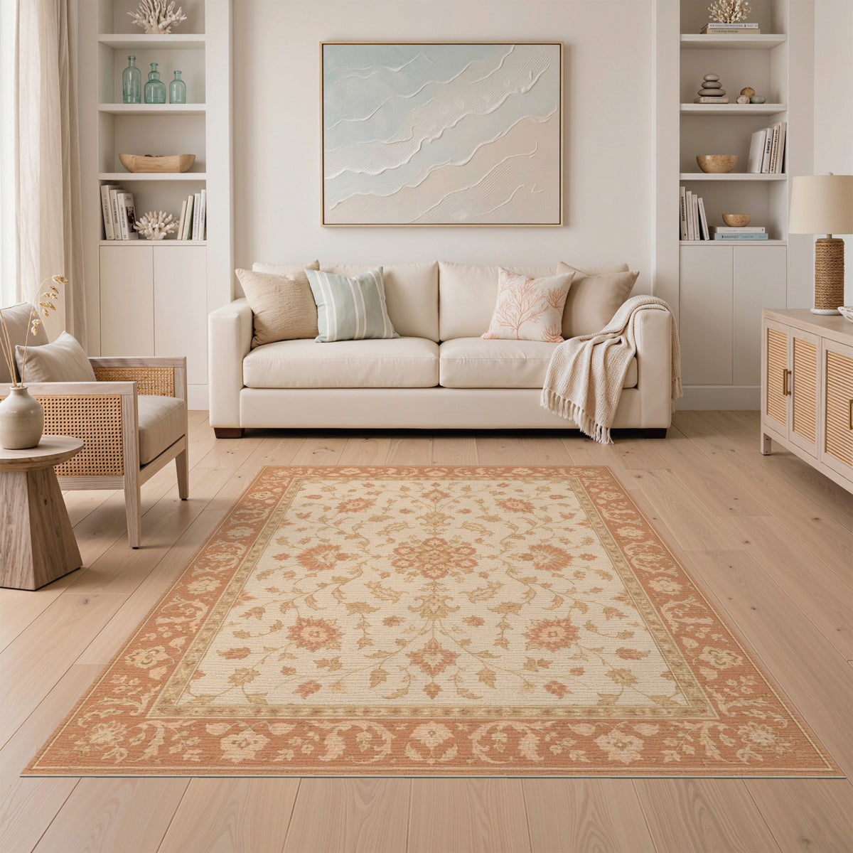 Vintage Floral Beige Area Rug