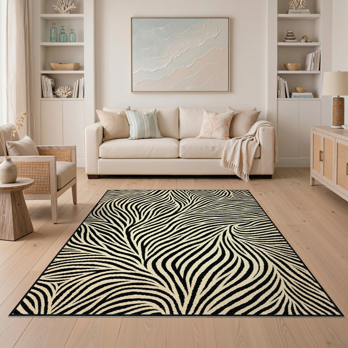 Black White Swirl Zebra Area Rug
