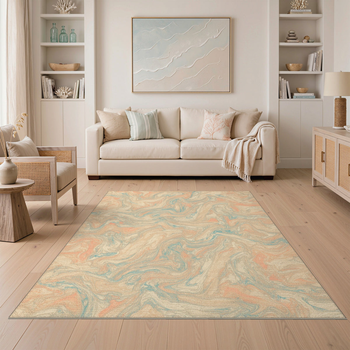 Abstract Marble Swirl Beige Area Rug