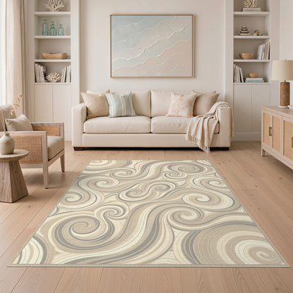 Swirl Beige and Neutral Beige Swirl Abstract Area Rug