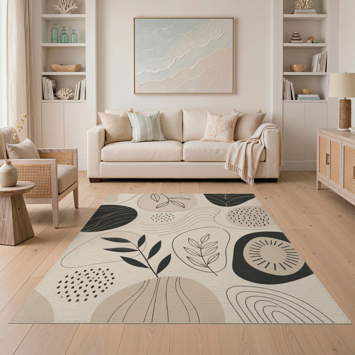 Abstract Leaf Beige Area Rug