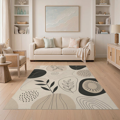 Abstract Leaf Beige Area Rug